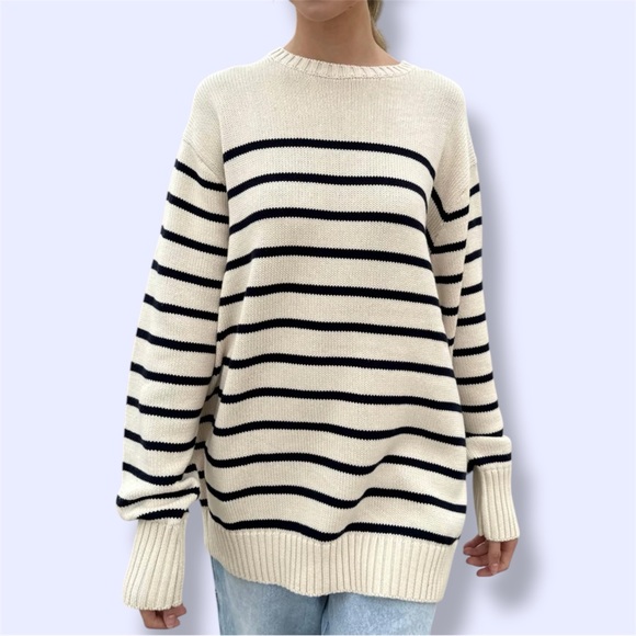 Brandy Melville Sweaters - Brandy Melville Cream and Black Striped Sweater